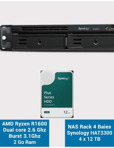 Synology RS422+ NAS Server Rack 1U 4-Bay HAT3300 48TB (4x12TB)