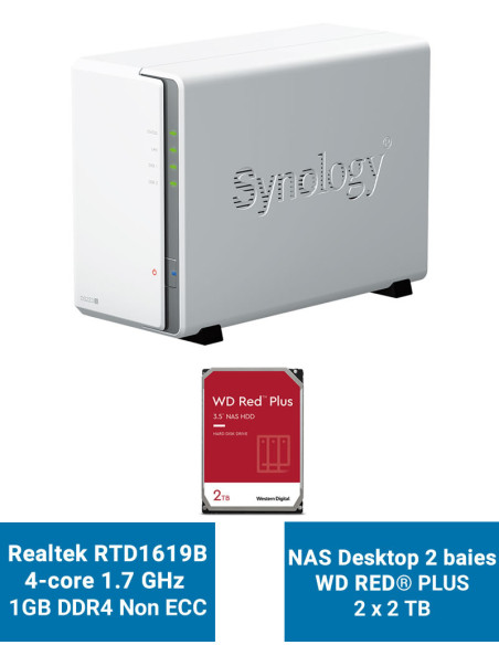 Synology DiskStation DS223J Servidor NAS WD RED PLUS 4TB (2x2TB)
