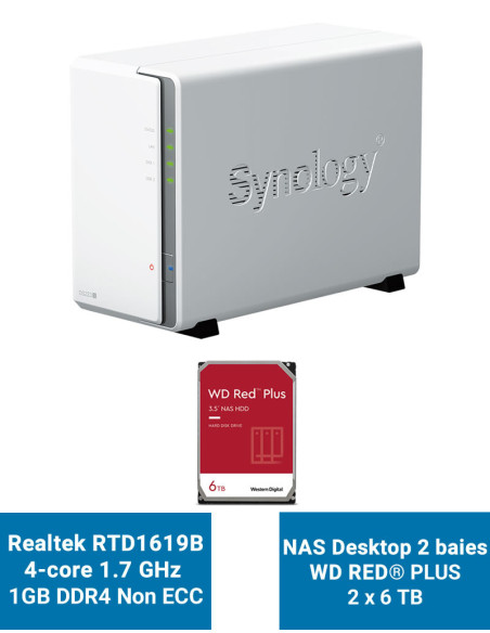 Synology DiskStation DS223J Serveur NAS WD RED PLUS 12To (2x6To)