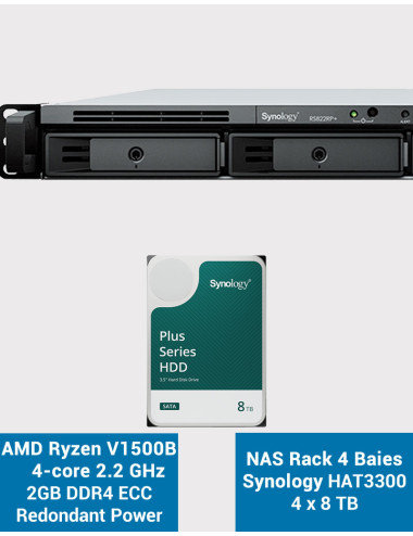 Synology RS822RP+ 2GB Servidor NAS Rack 1U HAT3300 32TB (4x8TB)