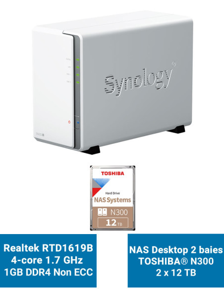 Synology DiskStation DS223J NAS Server Toshiba N300 24TB (2x12TB)