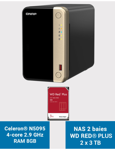 QNAP TS-264 8GB NAS Server 2 bays WD RED PLUS 6TB (2x3TB)