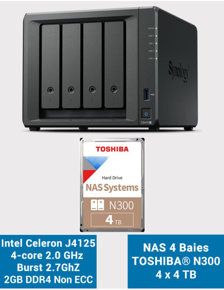 Synology DS423+ 2Go Serveur NAS Toshiba N300 16To (4x4To)