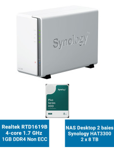 Synology DiskStation DS223J Serveur NAS HAT3300 16To (2x8To)