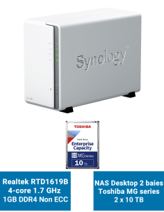 Synology DiskStation DS223J Serveur NAS Toshiba MG series 20To (2x10To)