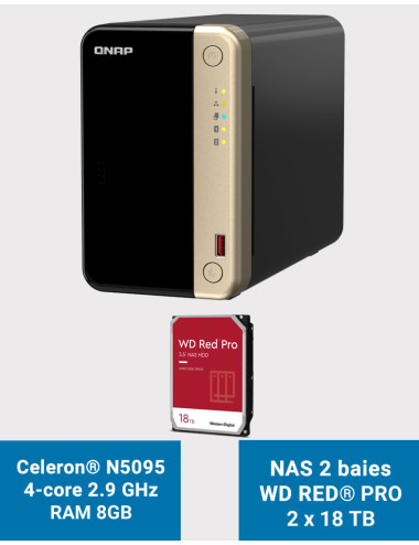 QNAP TS-264 8GB Servidor NAS 2 bahías WD RED PRO 36TB (2x18TB)