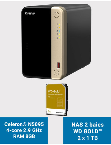 QNAP TS-264 8GB Serveur NAS 2 baies WD GOLD 2To (2x1To)