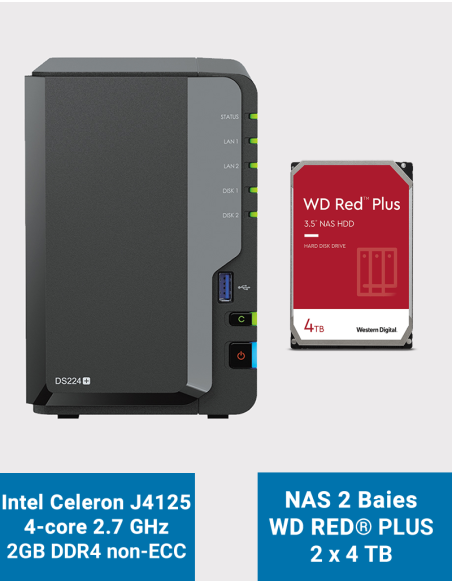 Synology DiskStation DS224+ 2Go Serveur NAS WD RED PLUS 8To (2x4To)