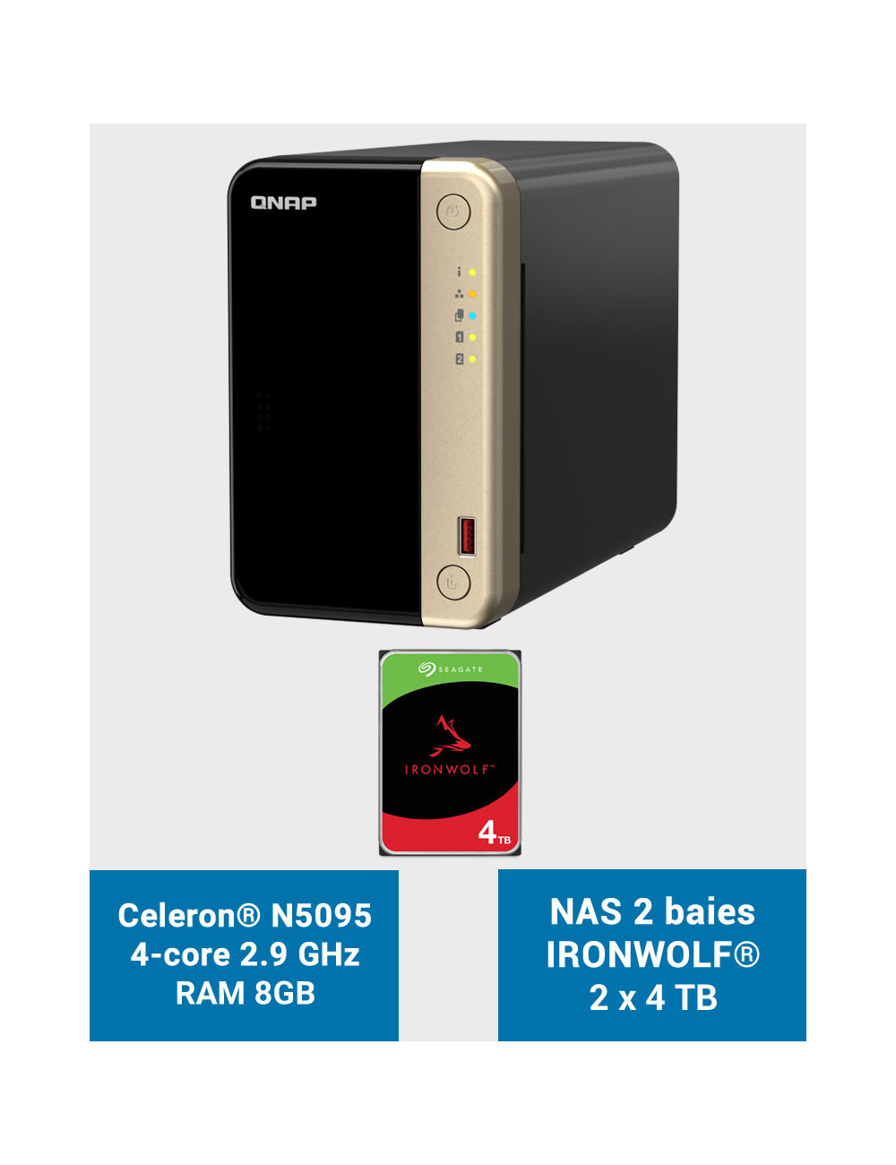 QNAP TS-264 8GB Serveur NAS 2 baies IRONWOLF 8To (2x4To)