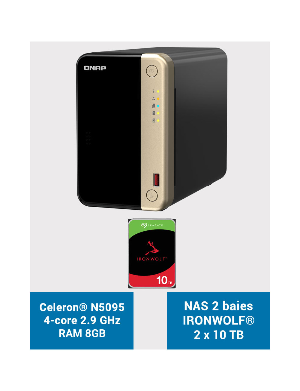 QNAP TS-264 8GB Serveur NAS 2 baies IRONWOLF 20To (2x10To)