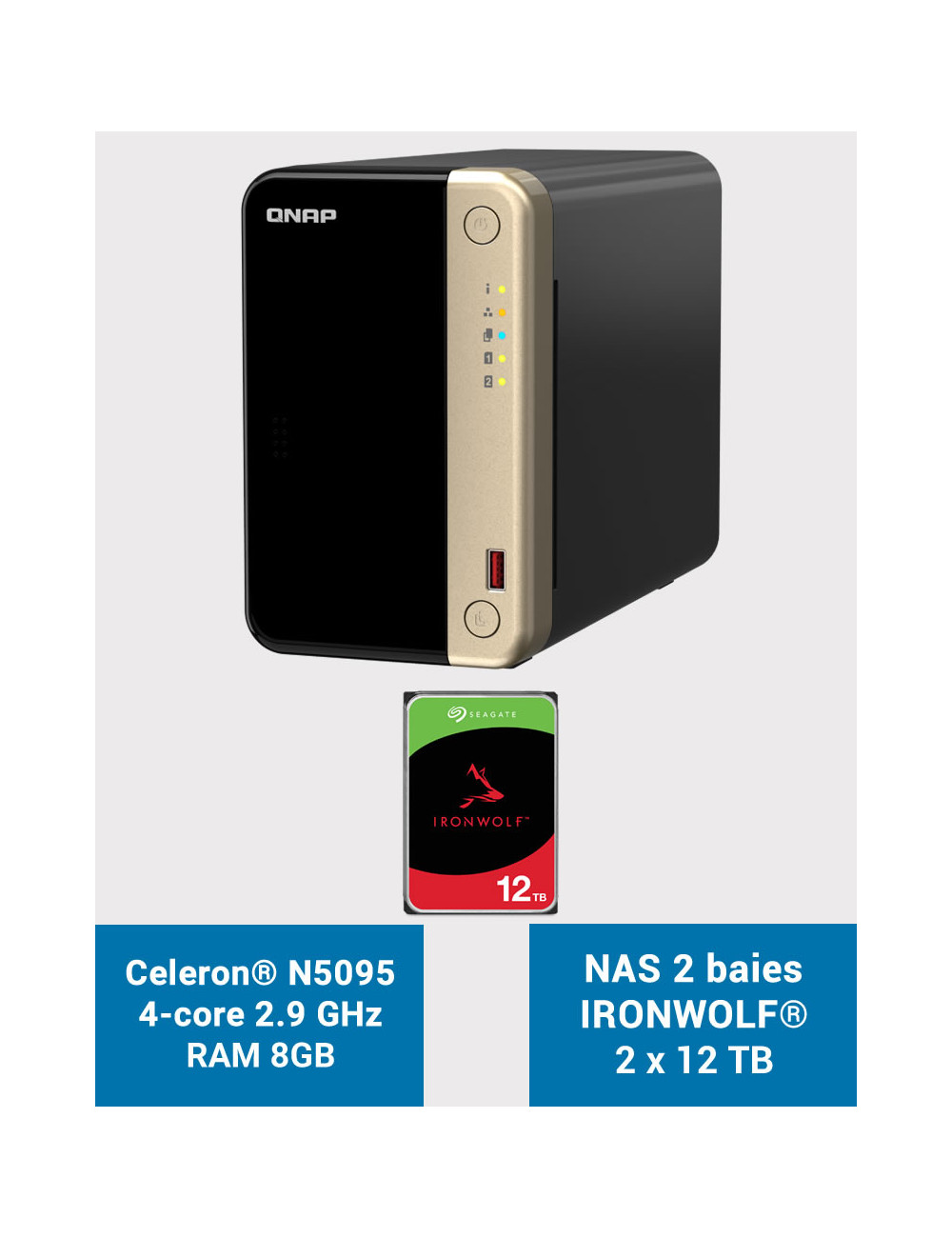 QNAP TS-264 8GB Serveur NAS 2 baies IRONWOLF 24To (2x12To)