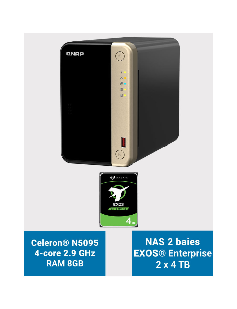 QNAP TS-264 8GB NAS Server 2 bays EXOS Enterprise 8TB (2x4TB)