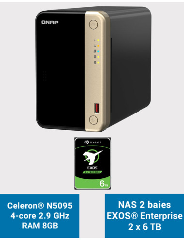 QNAP TS-264 8GB Serveur NAS 2 baies EXOS Enterprise 12To (2x6To)
