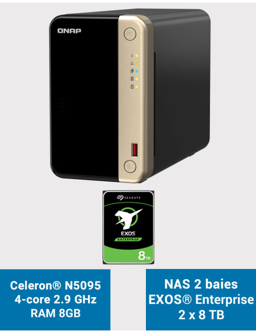 QNAP TS-264 8GB Serveur NAS 2 baies EXOS Enterprise 16To (2x8To)