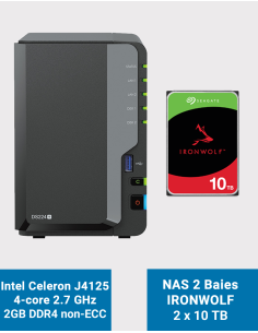 Synology DiskStation DS224+ 2GB Servidor NAS IRONWOLF 20TB (2x10TB)