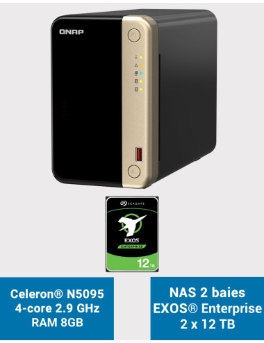 QNAP TS-264 8GB Serveur NAS 2 baies EXOS Enterprise 24To (2x12To)