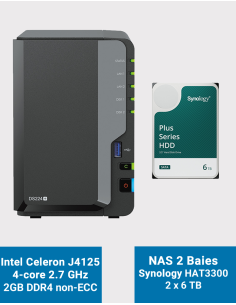 Synology DiskStation DS224+ 2Go Serveur NAS HAT3300 12To (2x6To)