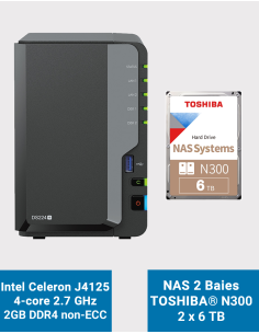 Synology DiskStation DS224+ 2Go Serveur NAS Toshiba N300 12To (2x6To)