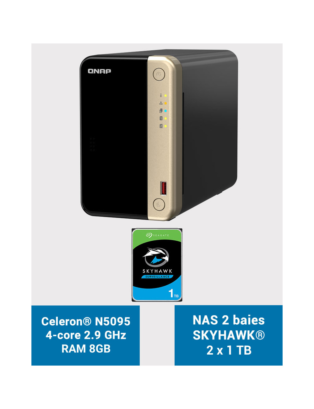 QNAP TS-264 8GB Serveur NAS 2 baies SKYHAWK 2To (2x1To)