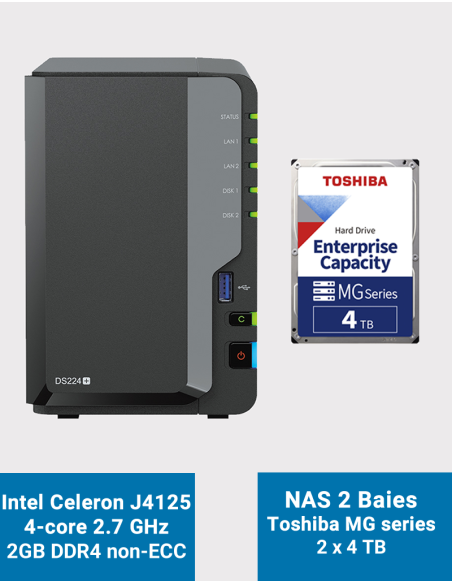Synology DiskStation DS224+ 2GB Servidor NAS Toshiba MG series 8TB (2x4TB)