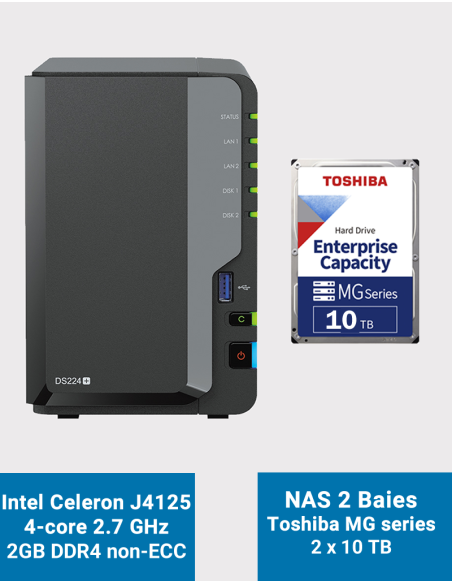 Synology DiskStation DS224+ 2GB NAS Server Toshiba MG series 20TB (2x10TB)