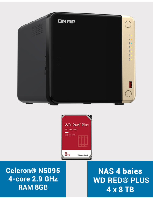 QNAP TS-464 8GB Servidor NAS 4 bahías WD RED PLUS 32TB (4x8TB)