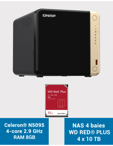 QNAP TS-464 8GB Servidor NAS 4 bahías WD RED PLUS 40TB (4x10TB)