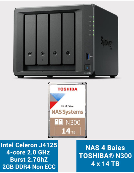 Synology DS423+ 2GB NAS Server Toshiba N300 56TB (4x14TB)