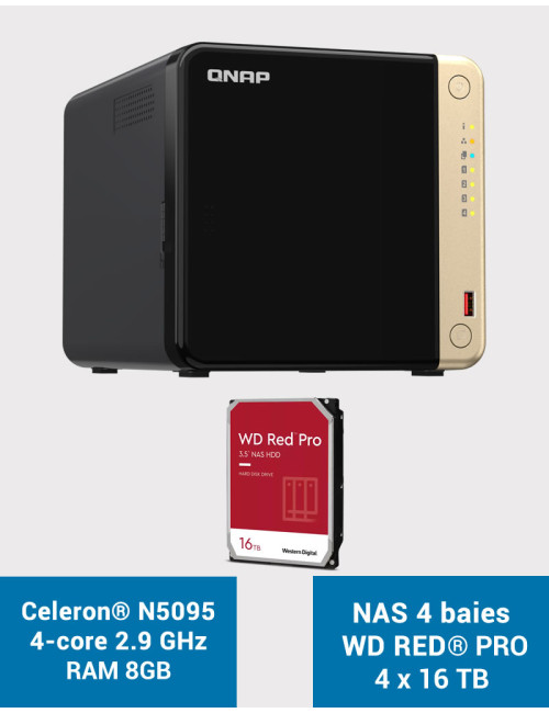 QNAP TS-464 8GB Serveur NAS 4 baies WD RED PRO 64To (4x16To)