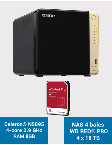 QNAP TS-464 8GB Servidor NAS 4 bahías WD RED PRO 72TB (4x18TB)