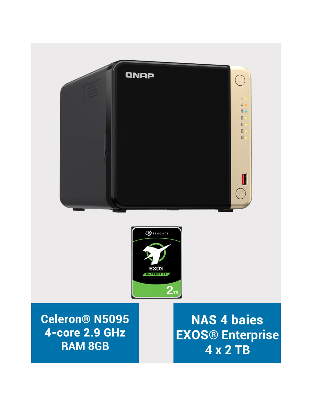 QNAP TS-464 8GB Serveur NAS 4 baies EXOS Enterprise 8To (4x2To)