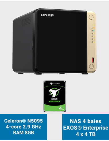 QNAP TS-464 8GB Serveur NAS 4 baies EXOS Enterprise 16To (4x4To)