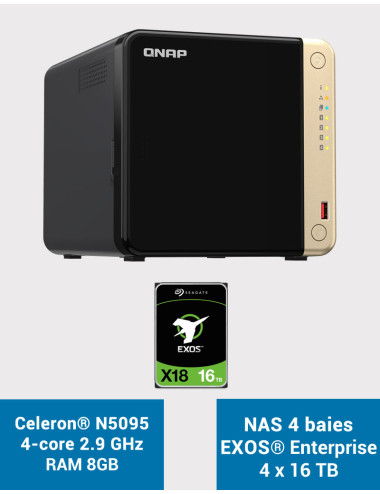 QNAP TS-464 8GB Servidor NAS 4 bahías EXOS Enterprise 64TB (4x16TB)