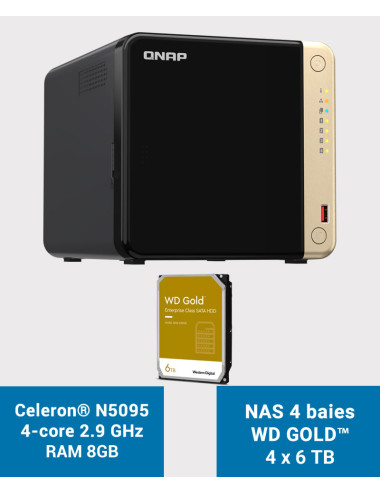 QNAP TS-464 8GB Serveur NAS 4 baies WD GOLD 24To (4x6To)