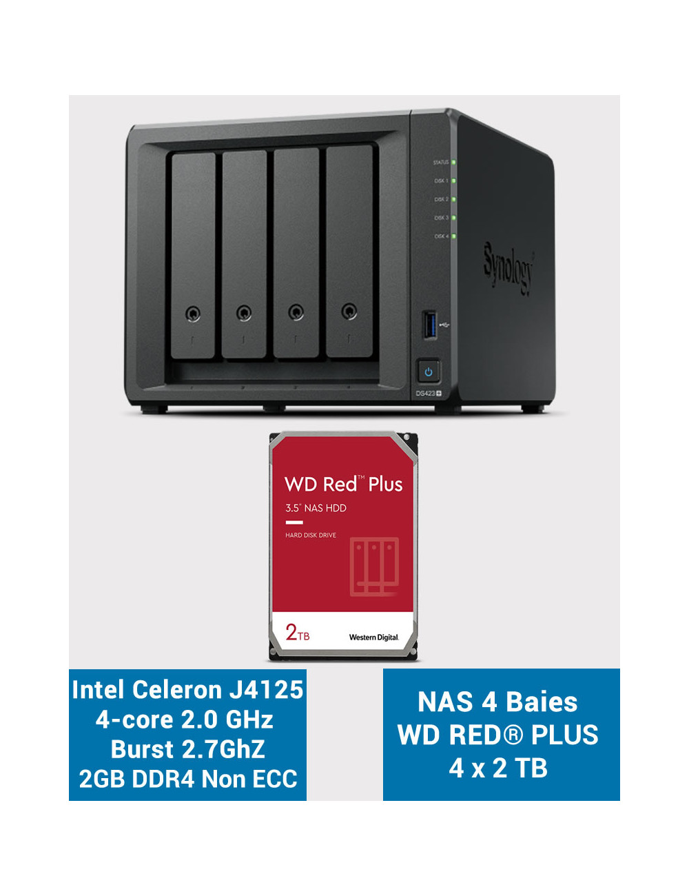 Synology DS423+ 2Go Serveur NAS WD RED PLUS 8To (4x2To)