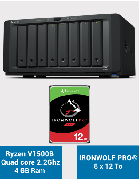 Synology DS1821+ Serveur NAS 8 baies IRONWOLF PRO 96To (8x12To)