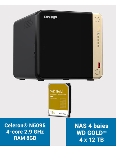 QNAP TS-464 8GB Serveur NAS 4 baies WD GOLD 48To (4x12To)