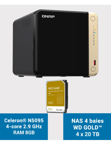 QNAP TS-464 8GB Serveur NAS 4 baies WD GOLD 80To (4x20To)