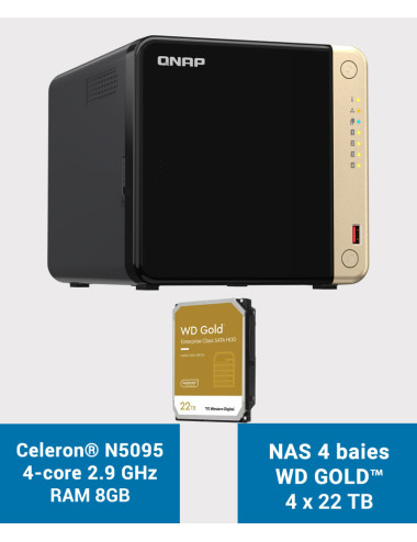 QNAP TS-464 8GB NAS Server 4 bays WD GOLD 88TB (4x22TB)