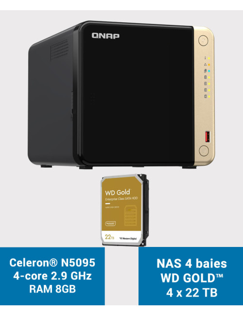 QNAP TS-464 8GB Serveur NAS 4 baies WD GOLD 88To (4x22To)