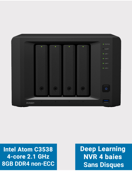 Synology DVA3221 Grabador de vídeo en red de aprendizaje profundo (sin disco)