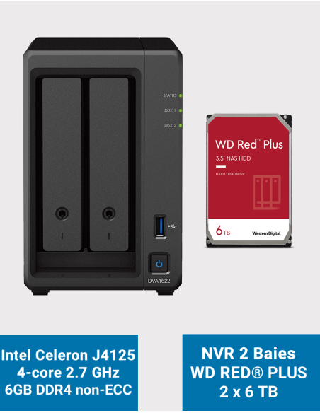 Synology DVA1622 Network Video Recorder WD RED PLUS 12To (2x6To)