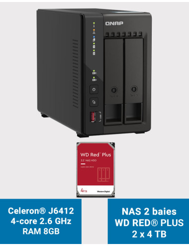 QNAP TS-253E 8GB NAS Server 2 bays WD RED PLUS 8TB (2x4TB)