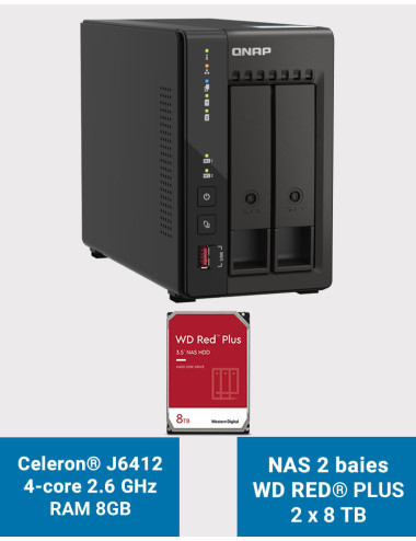 QNAP TS-253E 8GB Serveur NAS 2 baies WD RED PLUS 16To (2x8To)