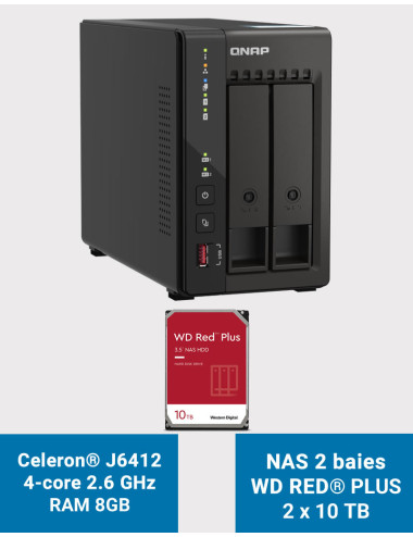 QNAP TS-253E 8GB Serveur NAS 2 baies WD RED PLUS 20To (2x10To)