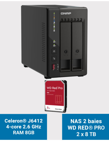 QNAP TS-253E 8GB Servidor NAS 2 bahías WD RED PRO 16TB (2x8TB)