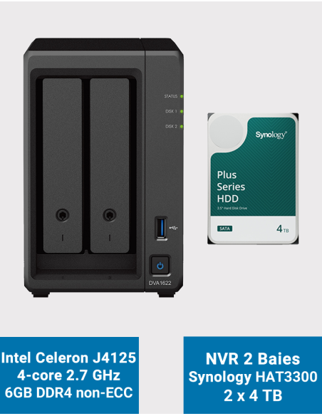 Synology DVA1622 Network Video Recorder HAT3300 8To (2x4To)