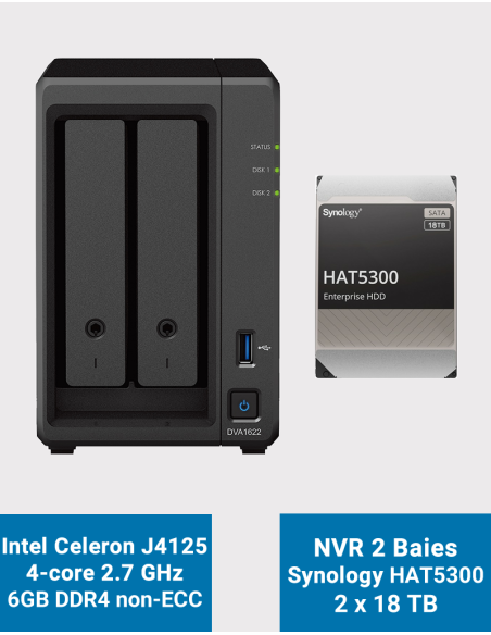 Synology DVA1622 Network Video Recorder HAT5300 36TB (2x18TB)