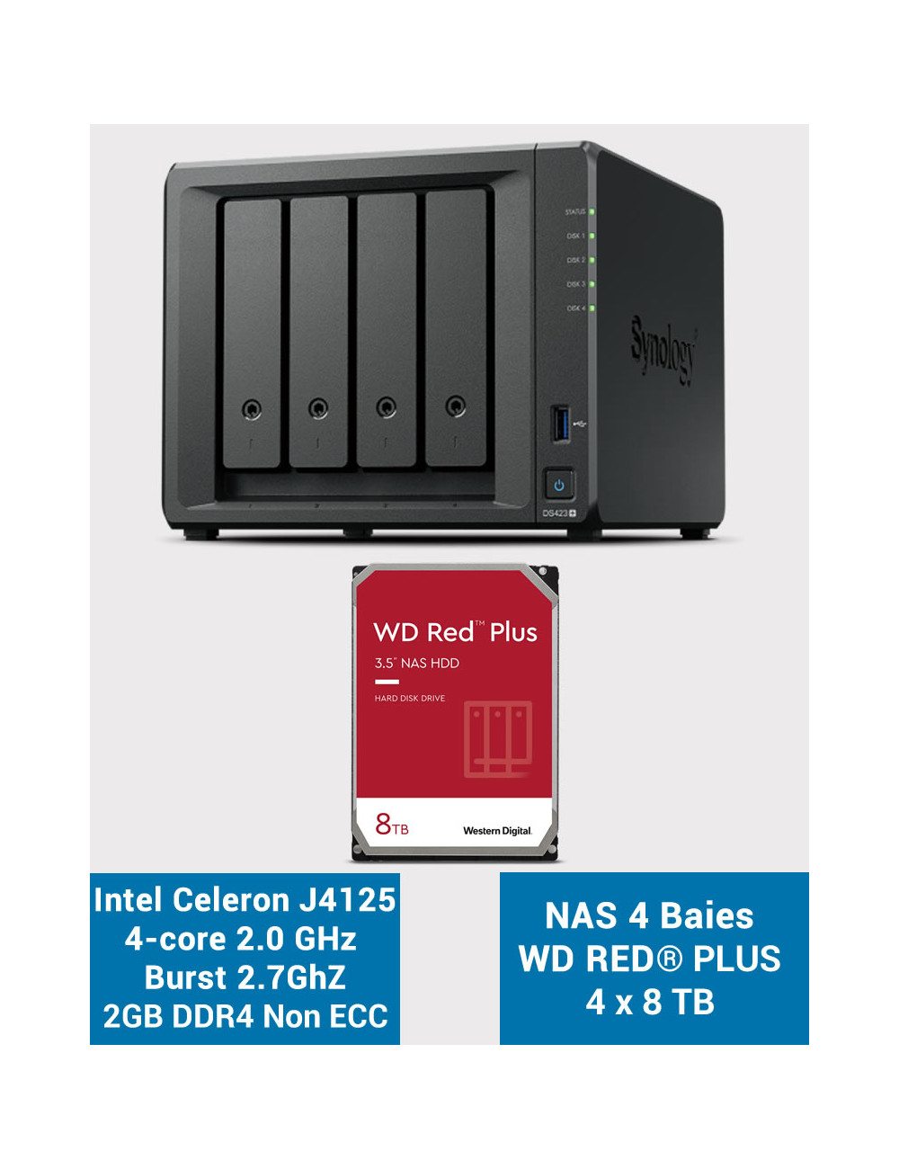 Synology DS423+ 2Go Serveur NAS WD RED PLUS 32To (4x8To)