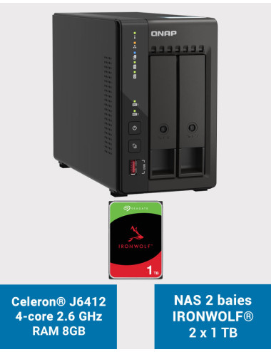 QNAP TS-253E 8GB NAS Server 2 bays IRONWOLF 2TB (2x1TB)